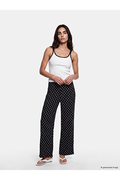 LC Waikiki Lcw Vision Black Polka Dot Women's Trousers with Elastic Waist