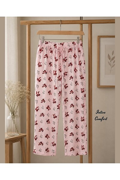 İntive Lingerie Intive Comfort Powder Red/Black Ribbon Patterned Pajama Botto...