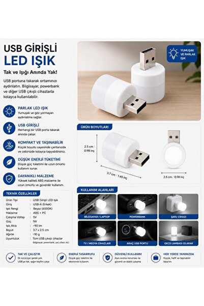 BERHAT Taşınabilir Mini Usb Led Işık - Kamp & Gece Lambası vb. Alanlarda Kull...