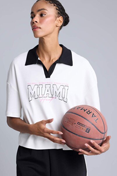 DeFacto Nba Miami Heat Licensed Athlete Short Sleeve Polo Ecru T-Shirt H9413A...