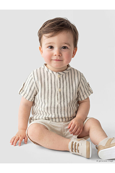 LC Waikiki Striped Baby Boy Muslin Shirt and Shorts Set
