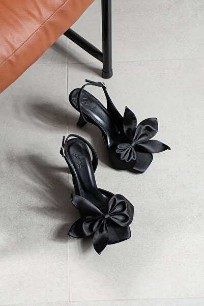 DUXAL SHOES Poppy Satin Bow Detailed Women's Heeled Shoes with Back Strap