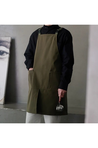 Choice1 Dark Green Front Split Polyester Waterproof Apron with Pockets for Me...
