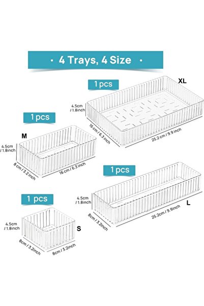 Choice1 4PCS Clear Drawer Organizer Stackable 4 Size Clear Makeup Drawer Orga...