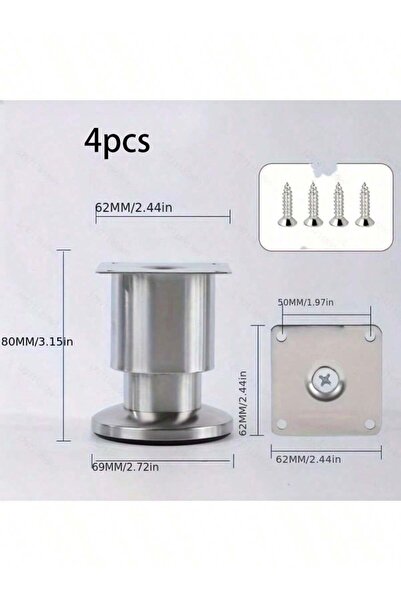 Choice1 80mm 4Pcs Adjustable Metal Furniture Legs Stainless Steel Sofa Feet C...