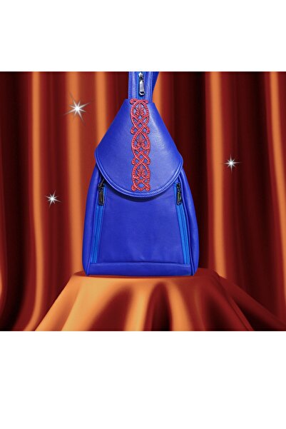 Durush Collection Genuine Leather, Designer Hand-Crafted Blue Backpack