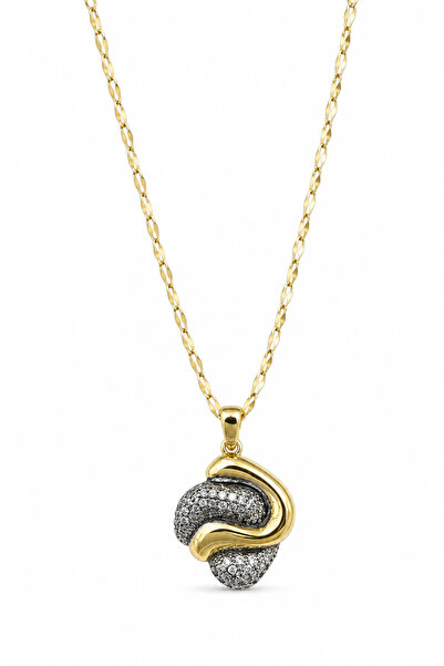 Jack Ferrero Stylish Design Steel Necklace with Zircon Stone Two-Tone Modern ...