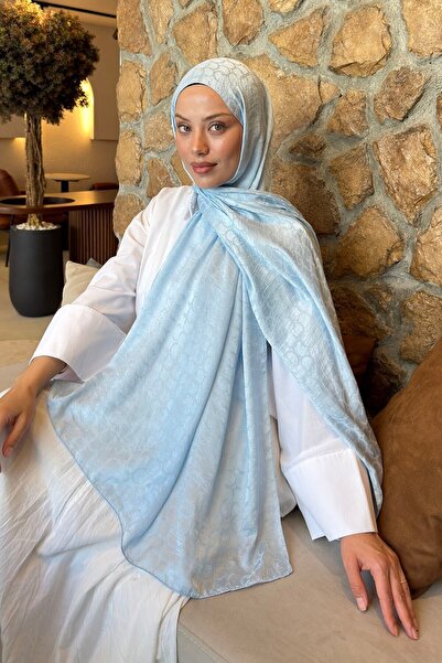 lamelif Bloom Pattern Ayrobin Floral Jacquard Shawl Baby Blue