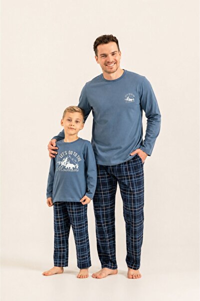 Arnetta Father Son Lets Go to the Mountains Blue Long Sleeve Pajama Set Ar383...