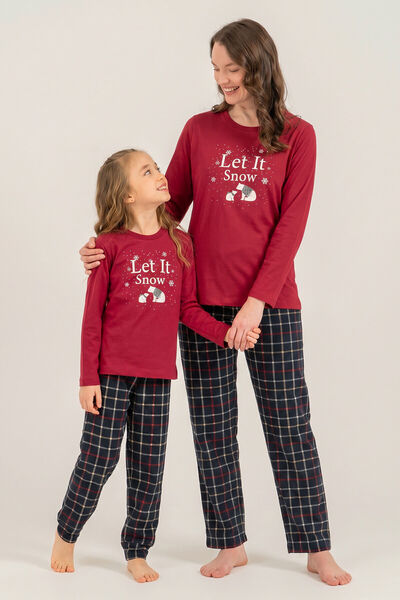 Arnetta Let It Snow Mother Daughter Burgundy Long Sleeve Pajama Set Ar3730-A-V1