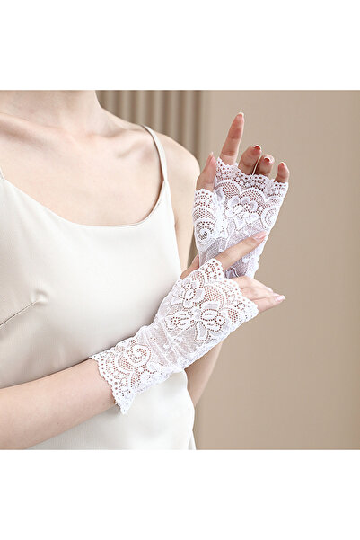 Choice One Size White Summer Outdoor Women Half Fingers Mesh Lace Gloves Fema...