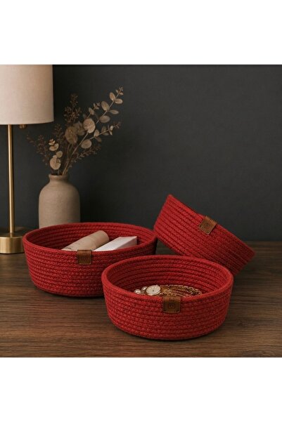 ZEMİRA TEKSTİL Handmade Triple Basket, Organizer Basket, Wicker Basket Set