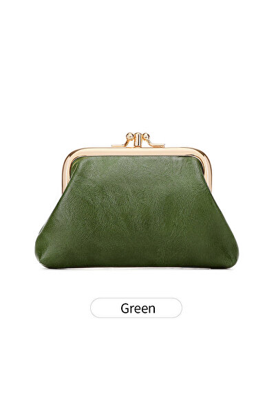 Choice4 KB424-Green Vintage Solid Color Double Layer Clip Lock Women's Coin P...