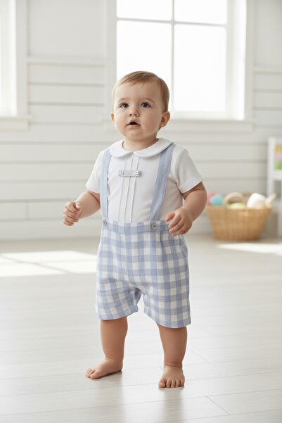 Butik Green Shirt Collar Short Sleeve Baby Boy T-Shirt and Salopet 2-Piece Set