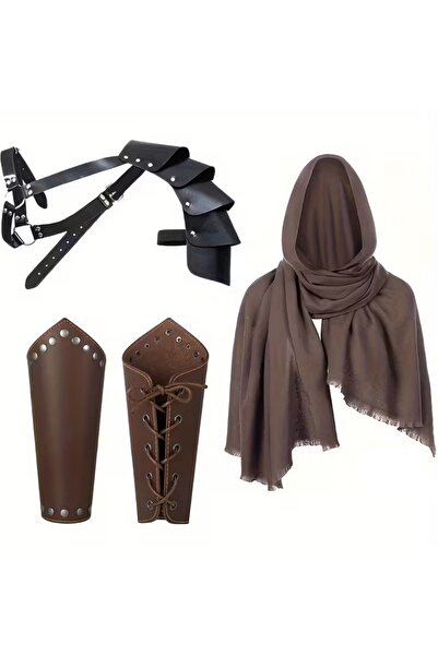Choice StyleG 4PCS 1/4PCS Men Vintage Medieval Knight Hooded Cloak Scarf Rena...