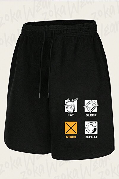 ZOKAWEAR شورت مطبوع بتصميم طبل إيت سليب درام للجنسين