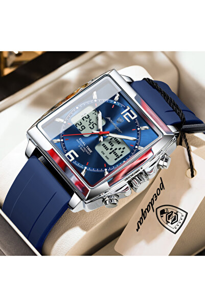 Choice6 E109 Silver Blue Fashion Man Clock LED Alarm Chronograph Quartz Busin...