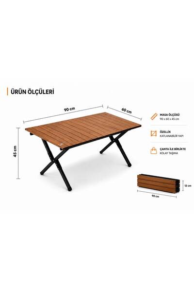 solingensport Ergonomik Kamp Masası Alüminyum XXL – Katlanabilir 90*60*45 cm