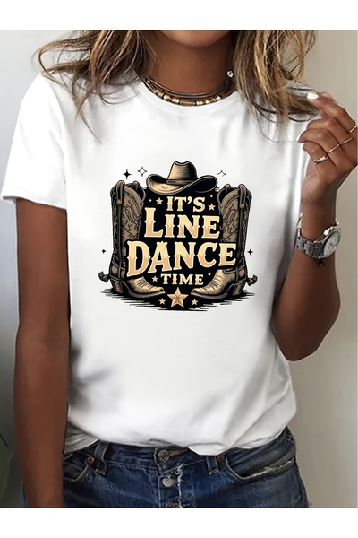 23 nisan WoWomen' IT' S LINE DANCE TIME Graphic T Shirt Western Inspired Geom...