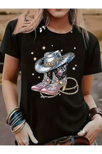 23 nisan Short Sleeve Western Cowboy Series Printed T-Shirt, Fashionable And ...