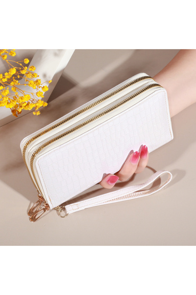 Choice1 white Chic Vintage Double Layer Clutch Wallet - Retro Zipper Coin Pur...