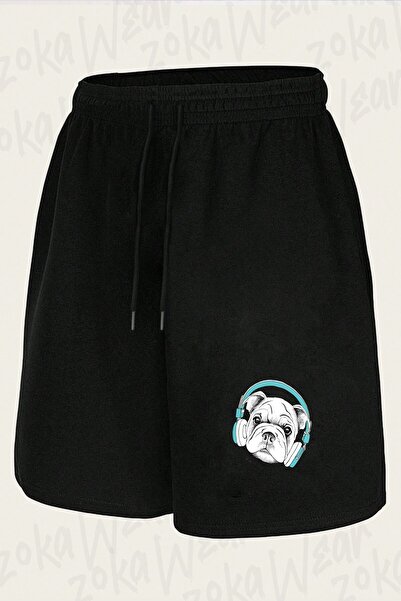 ZOKAWEAR Unisex Music Listening Bulldog Design Printed Shorts
