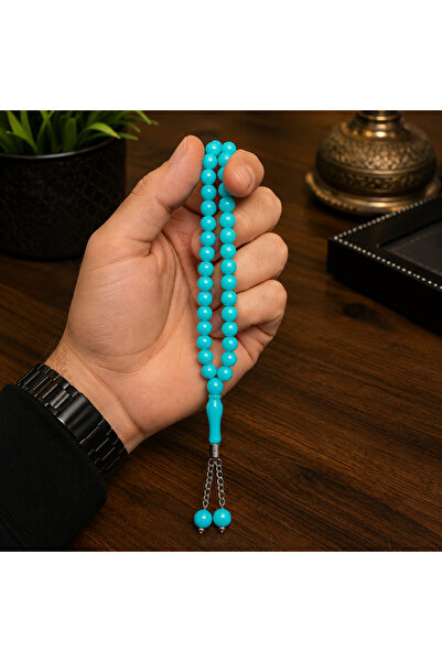 Bk Gift Turquoise Color Prayer Beads – Shiny Beaded Silver Chain with Tassel ...