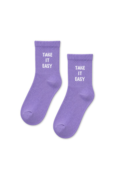 CARNAVAL SOCKS С надпис  "Take It Easy " лилави къси чорапи с отворени пръсти