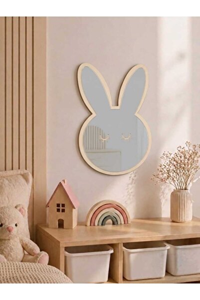 AyBu Design Montessori Uyumlu Bebek Odası Aynası - Ahşap Tavşan Figürlü Güvenli Ayna - 24x16 cm Kırılmaz Dekor
