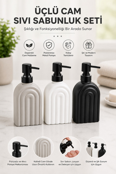 Evsun Home Collection 3 ADET PİNTEREST MODEL SIVI SABUNLUK SETİ MİX COLOUR
