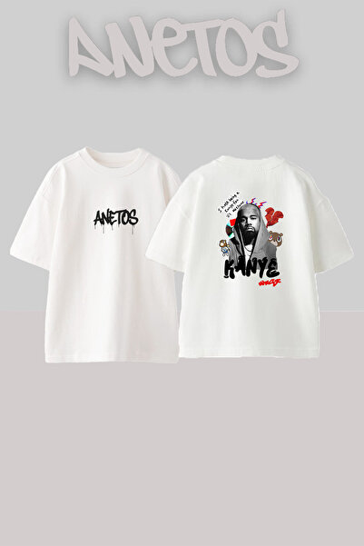 Anetos Kanye West_90 Design Printed Oversize White T-Shirt