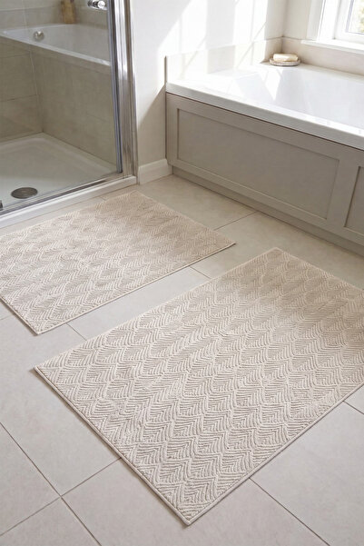 Raschel Carpet Yaprak Desenli Premium Seri Özel Kaymaz Taban Banyo Paspası 2'...