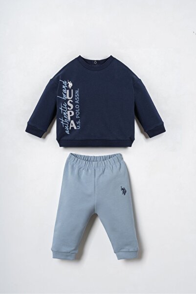 U.S. Polo Assn. طقم بيجامة للأطفال الأولاد مطبوع باللون الأزرق الداكن بأكمام ...