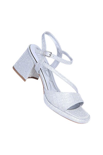 Ayakcenter Alens A16 Silver 10cm Women's Heeled Sandals Shoes