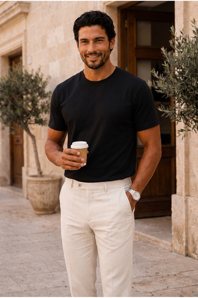 Valiberta Linklater Regular Fit Basic Lycra Cotton Men's T-Shirt - Black