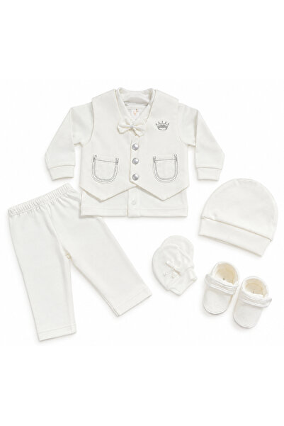İrem Çocuk Giyim Baby Boy Vest and Bow Tie, White Color, Seven-Piece Boxed 0-...