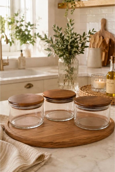 BUCOLIC 3-Piece Vacuum Glass Breakfast Set with Acacia Lid
