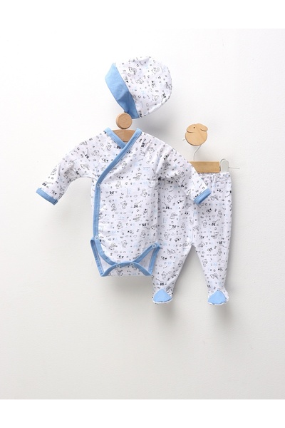 MiniKids Σετ Ολόσωμο Φορμάκι+Παντελόνι+Κορδέλα Μαλλιών, Μωρό Αρκουδάκι, μπλε