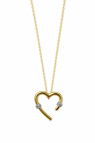 Jack Ferrero Yellow Color Heart Figured Steel Necklace with Stone Detail Styl...