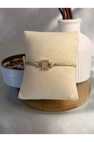 ANKA JEWELLRY E Letter Detail Zircon Stone Women's Steel Bracelet