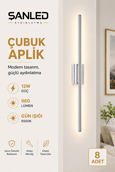 ŞANLED Decorative 12W Indoor Chrome Case Daylight 80 cm Wall Sconce Electric ...