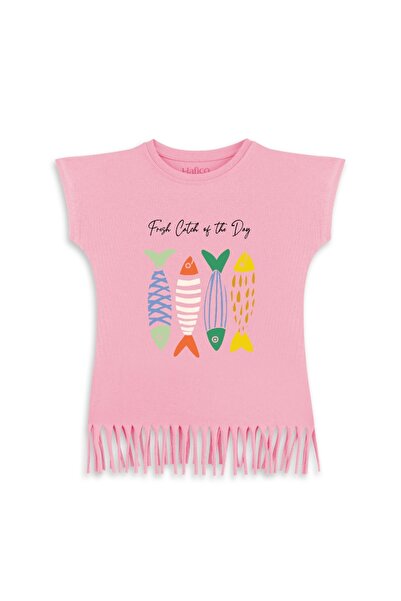 Hafico Girl's 100% Cotton Fish Print T-Shirt with Tassels