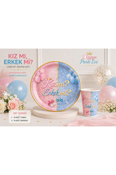 Dizayn Parti Evi Kız mı Erkek mi Cinsiyet Partisi Karton Tabak ve Bardak Seti...