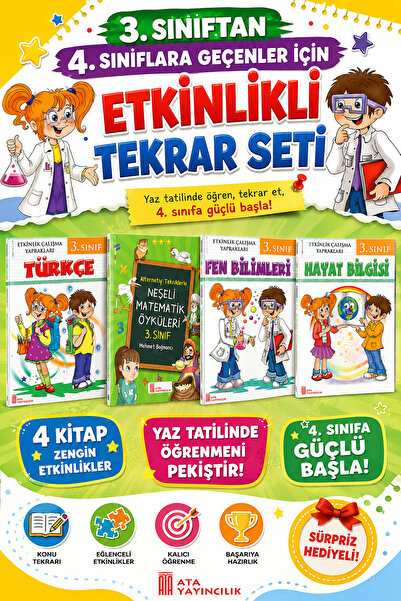 Ata Yayıncılık 3.Sınıftan 4.Sınıfa Geçenler İçin Etkinlikli Yaz Tekrar Seti