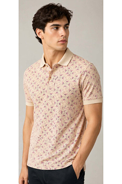 VAN HEUSEN BEIGE POLO T-SHIRT WITH PINK PATTERN MEN