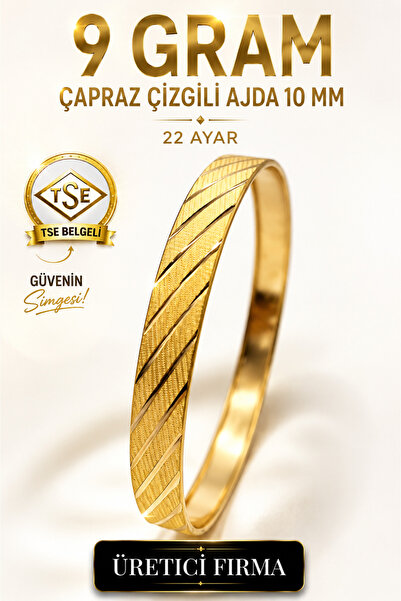 Aks Gold 22 Ayar TSE Belgeli (9 GRAM) Çapraz Çizgili Ajda 10 mm Ajda Altın Bi...