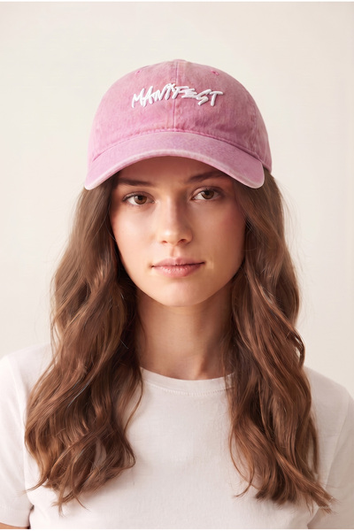 Sue Design "MANİFEST" Nakışlı Vintage Kırmızı Kep - Yıkanmış Görünümlü Unisex...