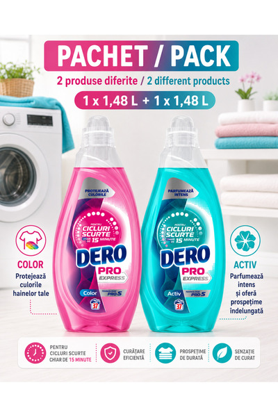 Dero Set 2 x Detergent gel pentru spalare automata Pro Express Color si Activ...