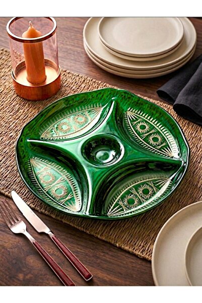 AYZ HOME Premium Handmade Cut Crystal 4-Compartment Presentation Plate Snack ...