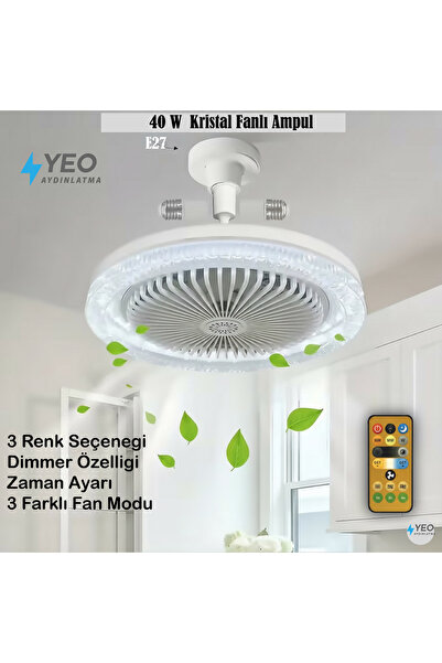 YEO AYDINLATMA Uzaktan Kumandalı Kristal Pervane LED Ampul - 3 Kademe Fanlı, ...